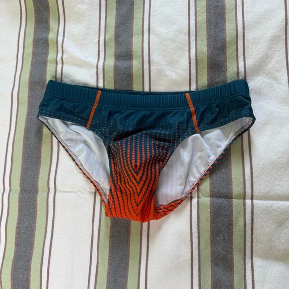 Stylish Orange and Blue Swim Briefs - Picture 1 of 2